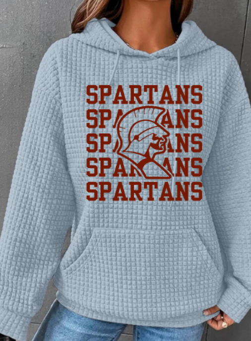 Light Blue Spartans Quilted Long Sleeve Hooded